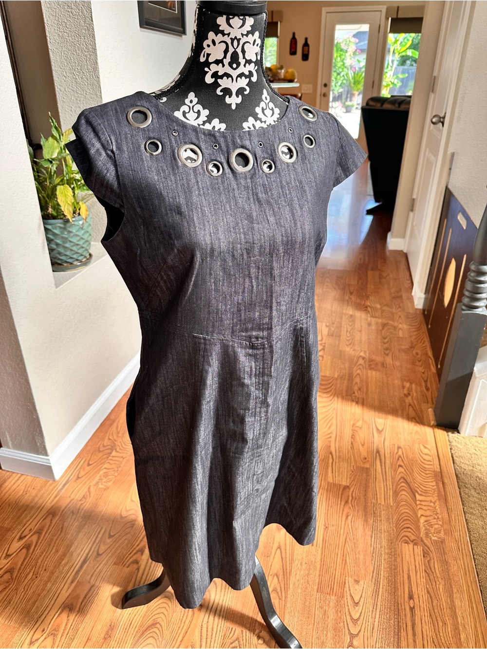 Sandra Darren Black Eyelet-Accent Denim Dress